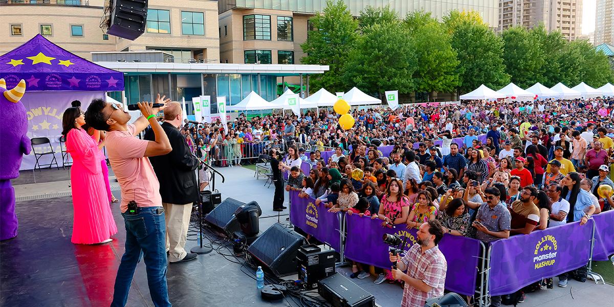 Performers on Celebration Square stage